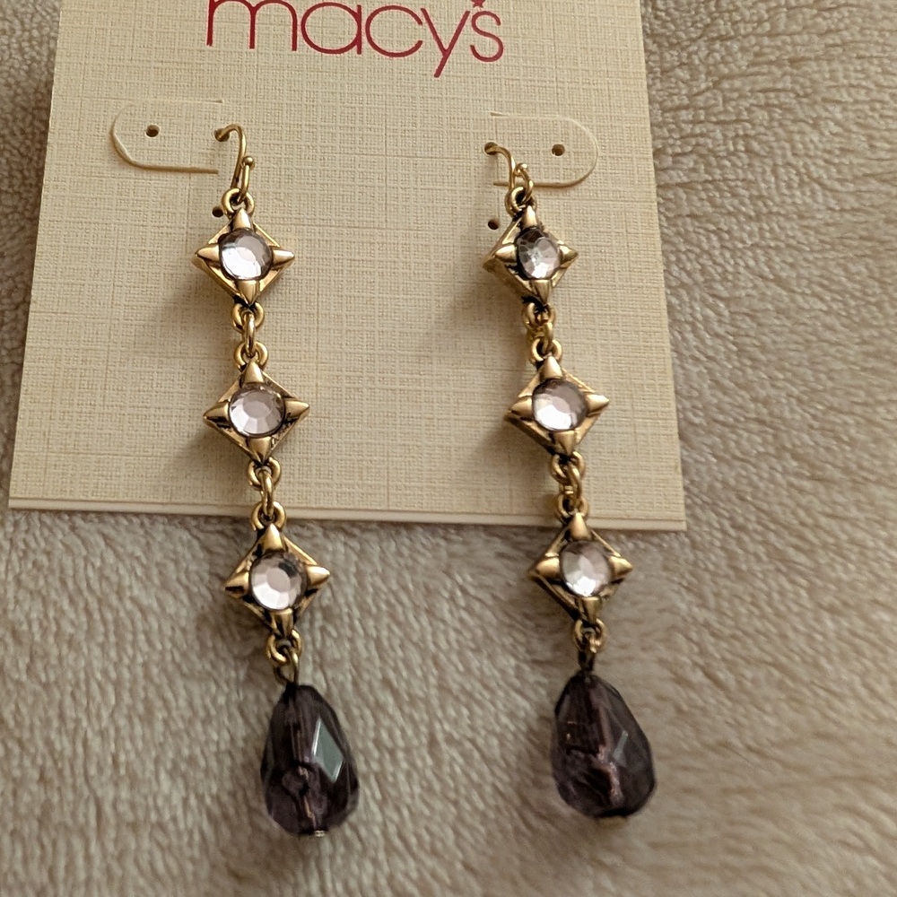 Macy's Gold and Purple Dangle Earrings